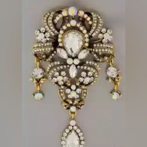 Elegant Gold and Silver Crystal Brooch with a Brushed Antique look